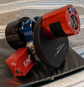 El equipo de astrofotografía: Conjunto de cámara, rueda de filtros y enfocador electrónico para Astrofotografía de espacio profundo (DSO).