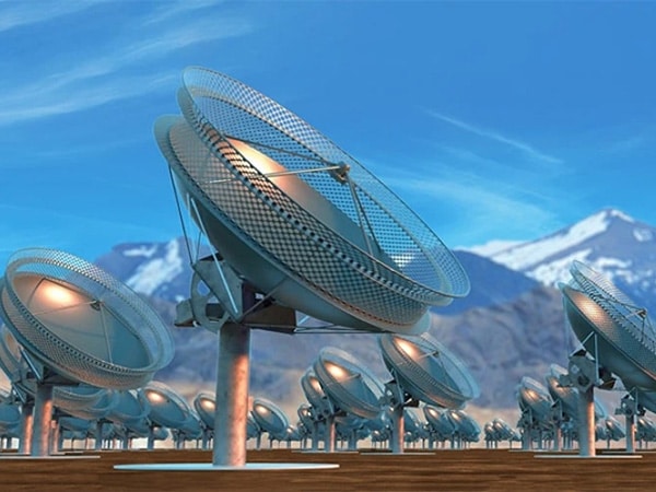 Ilustración del Deep Synoptic Array 2000: una instalación de 2.000 radiotelescopios diseñada para realizar estudios del cielo, detectar ráfagas de radio rápidas y transitorias y funcionar como un "motor de descubrimiento multimensaje".