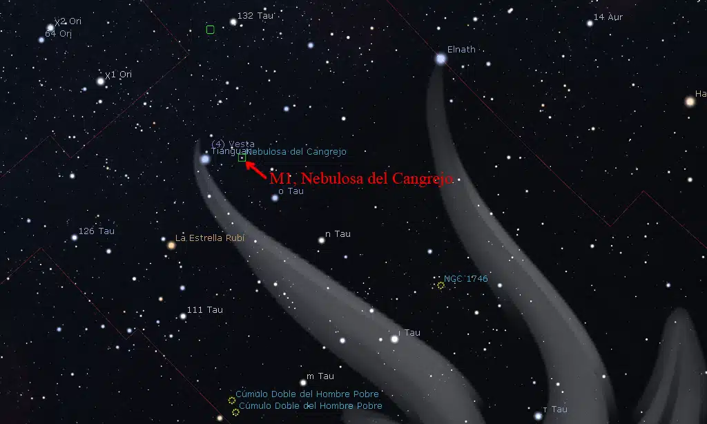 Constelaciones de invierno: M1, Nebulosa del Cangrejo, en Tauro.