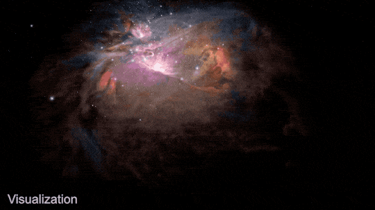 Modelo tridimensional de la Nebulosa de Orión basado en observaciones de luz visible del Telescopio Espacial Hubble.