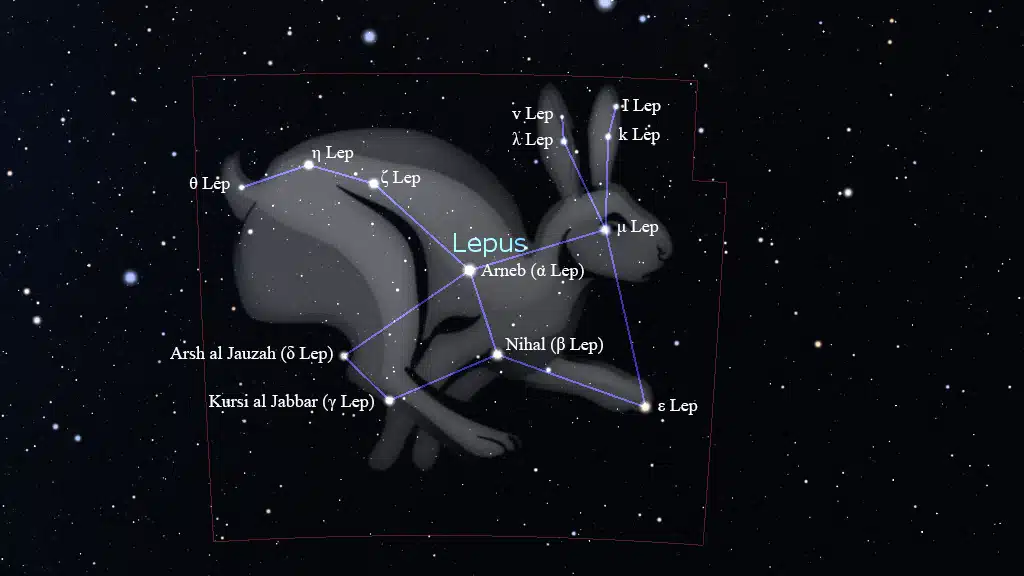 Constelaciones de invierno: Estrellas principales de Lepus (La Liebre).