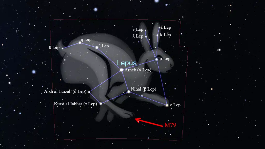 Constelaciones de invierno: Ubicación de M79, en Lepus (La Liebre).