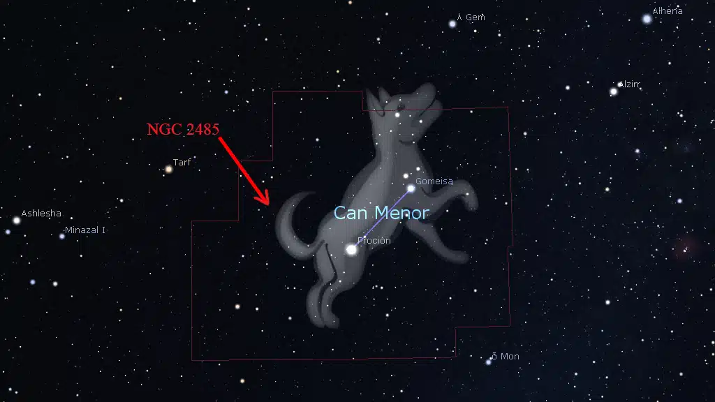 Constelaciones de invierno: Ubicación de NGC 2485, en Can Menor.