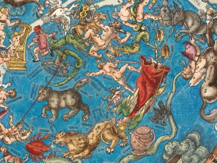 Peter Apian (1495-1552) imprimió su libro "Astronomicum Caesareum" en 1540: En esta representación renacentista de las constelaciones, Bootes (centro de la imagen) aparece llevando dos perros atados con una correa.