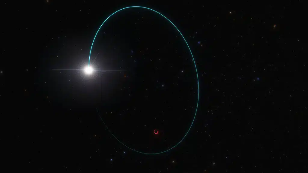 Representación artística del sistema con el agujero negro estelar más masivo de nuestra galaxia.
