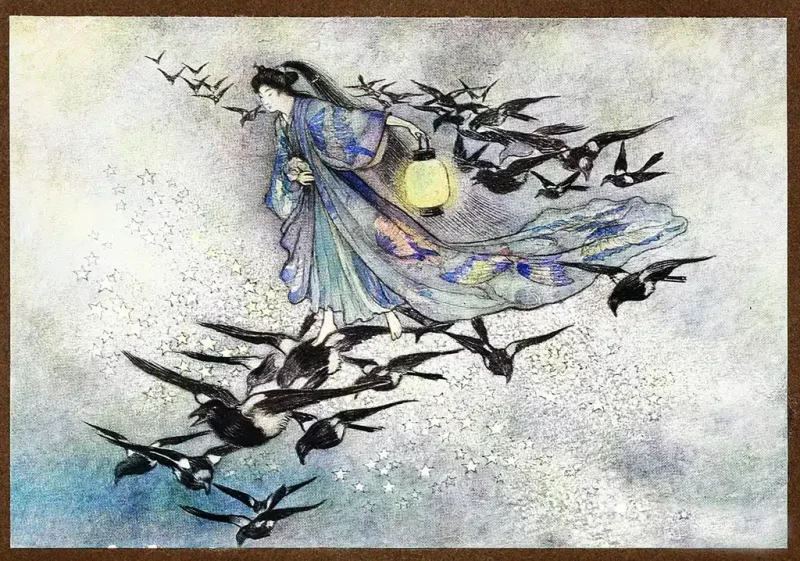 En la mitología china, La constelación de Cygnus (el Cisne) está representada por un puente de urracas en el cielo que, una vez al año, permite el reencuentro de dos amantes.