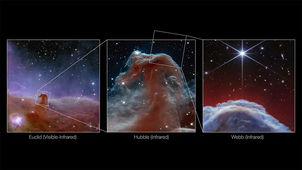 Nebulosa Cabeza de Caballo: Euclid vs Hubble vs Webb.