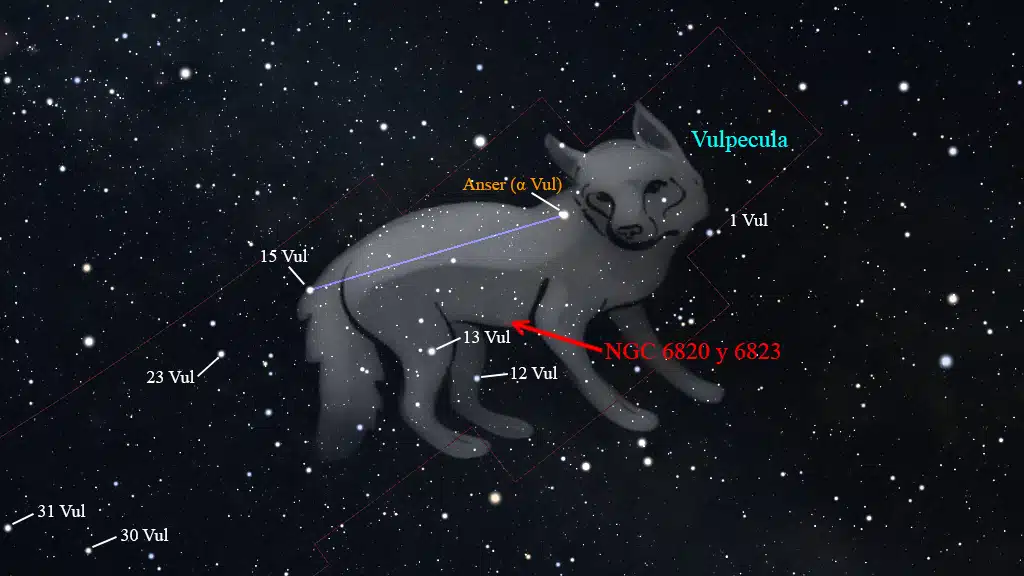 Constelación de Vulpecula (Zorrilla): NGC 6820-6823.