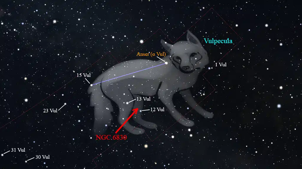 Constelación de Vulpecula (Zorrilla): NGC 6830.