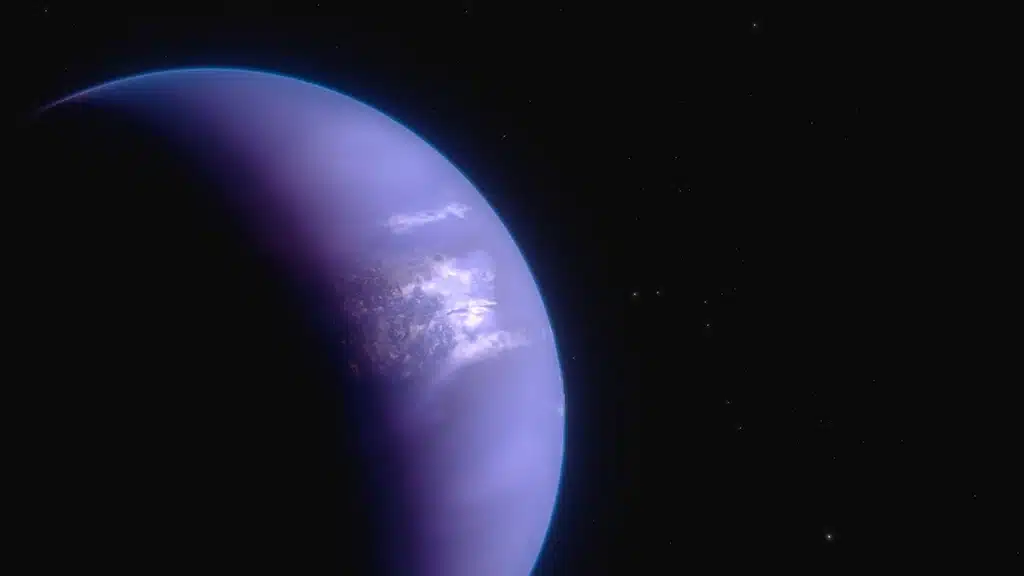 Concepto artístico del exoplaneta gigante gaseoso caliente WASP-43 b. Un planeta del tamaño de Júpiter ubicado aproximadamente a 280 años luz de distancia de la Tierra.