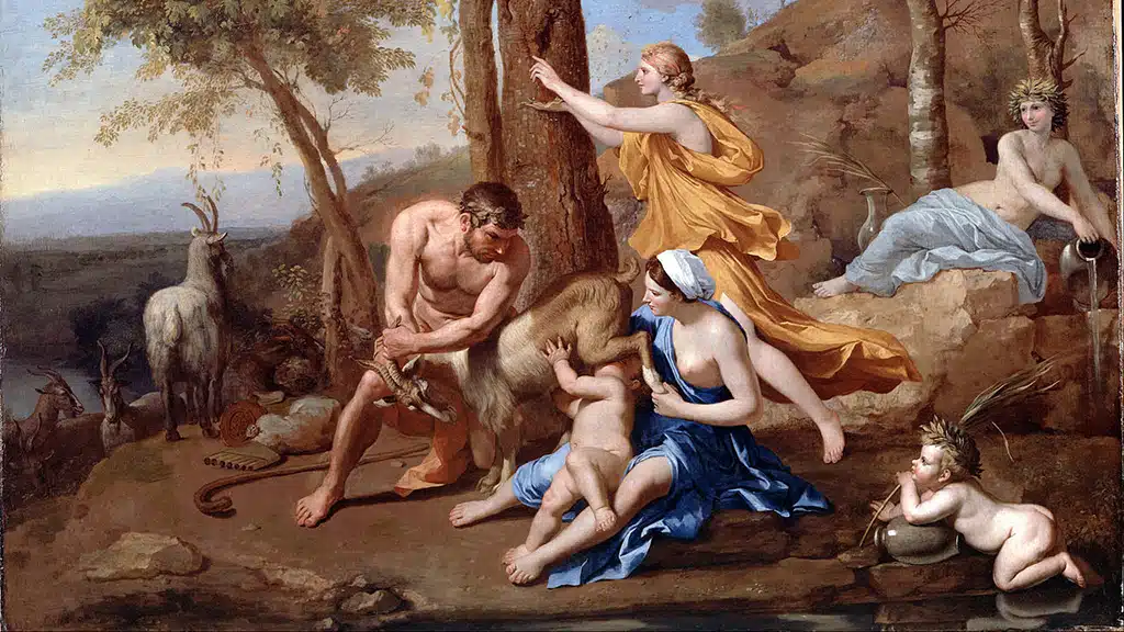 Amaltea, la cabra divina, amamantando al niño Zeus.