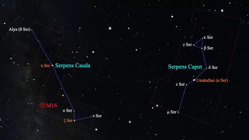 Constelación de Serpens (la Serpiente): M16 (NGC 6611), nebulosa "del Águila".
