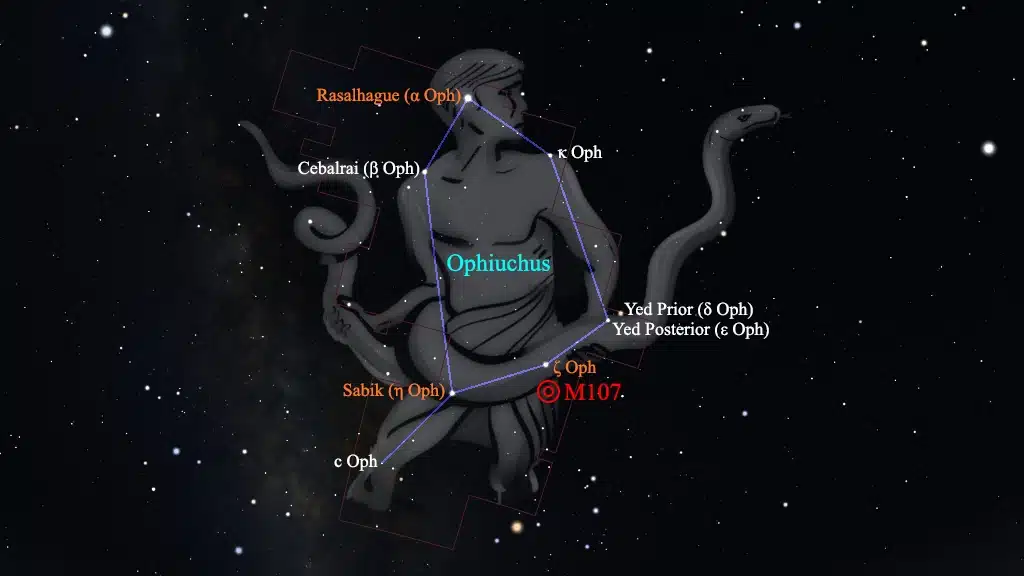 Constelación de Ophiuchus (Ofiuco): M107 (NGC 6171), cúmulo globular "del Crucifijo".