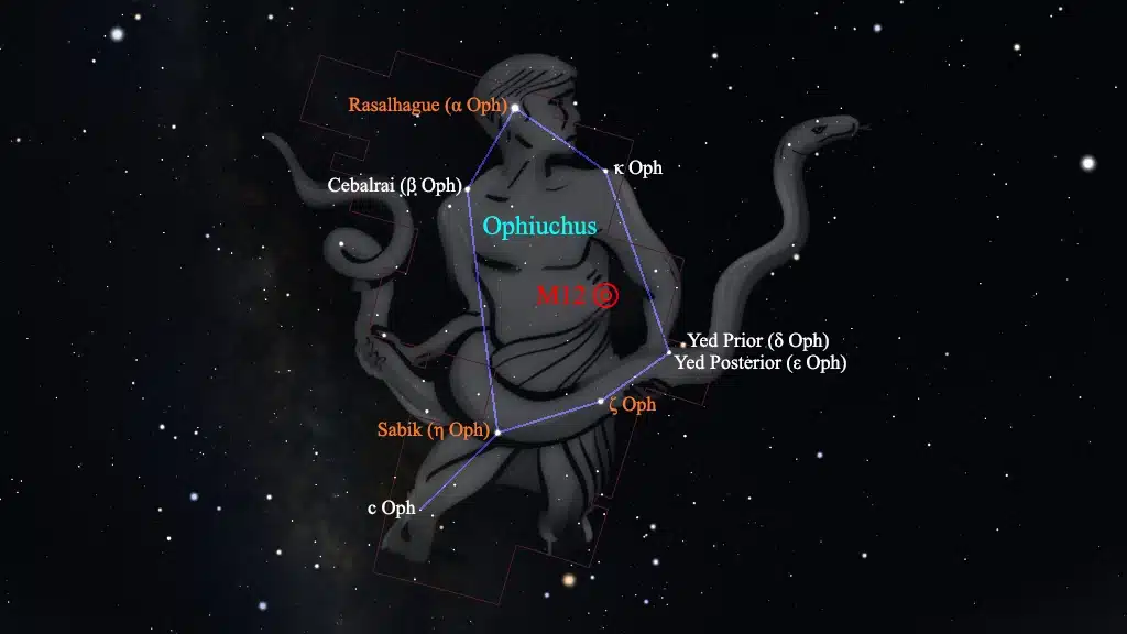 Constelación de Ophiuchus (Ofiuco): M12 (NGC 6218), cúmulo globular "Bola de Chicle".