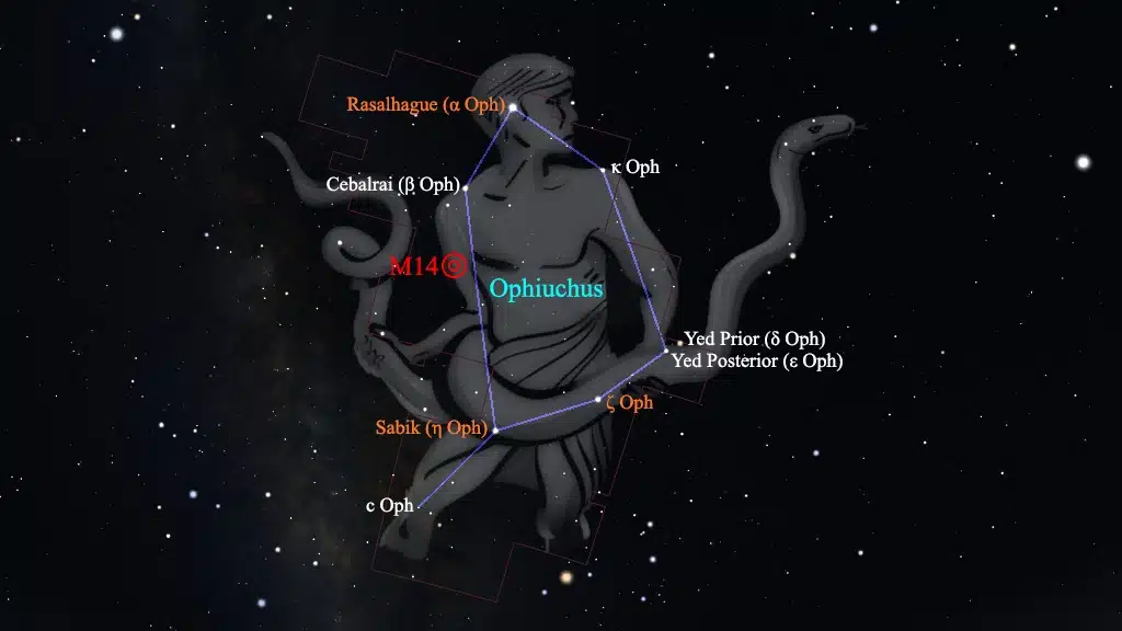 Constelación de Ophiuchus (Ofiuco): M14 (NGC 6402), cúmulo globular.