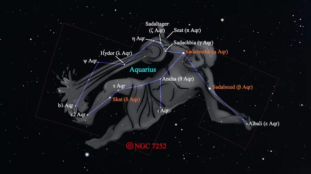 Constelación de Acuario (Aquarius): NGC 7252, galaxia "Átomos para la Paz".