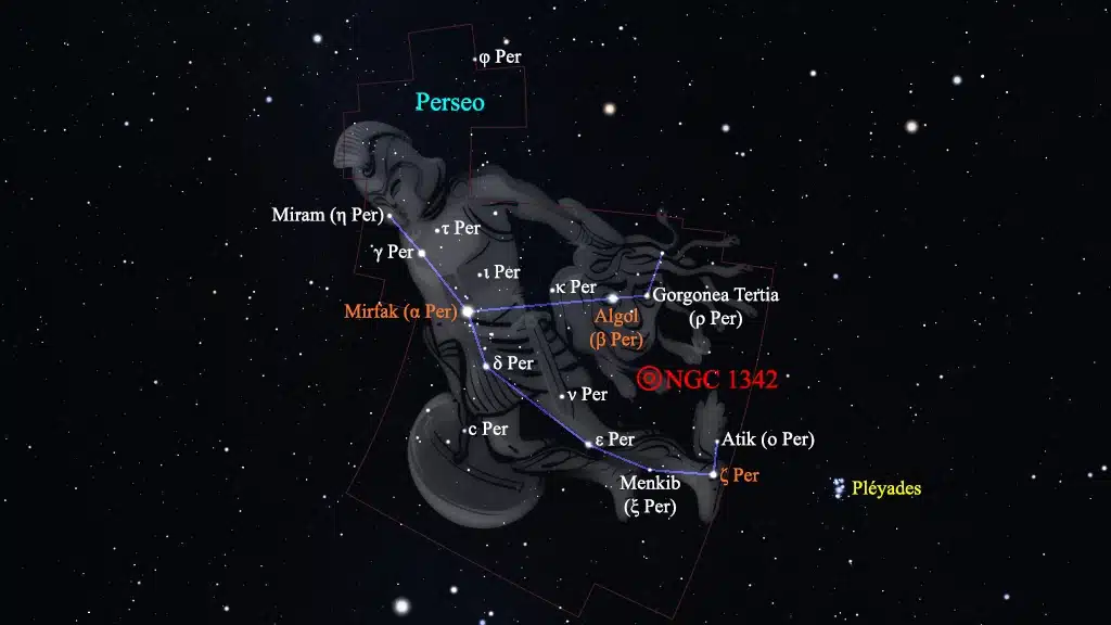 Constelación de Perseo (Perseus): NGC 1342, cúmulo abierto "Pequeño Escorpio."