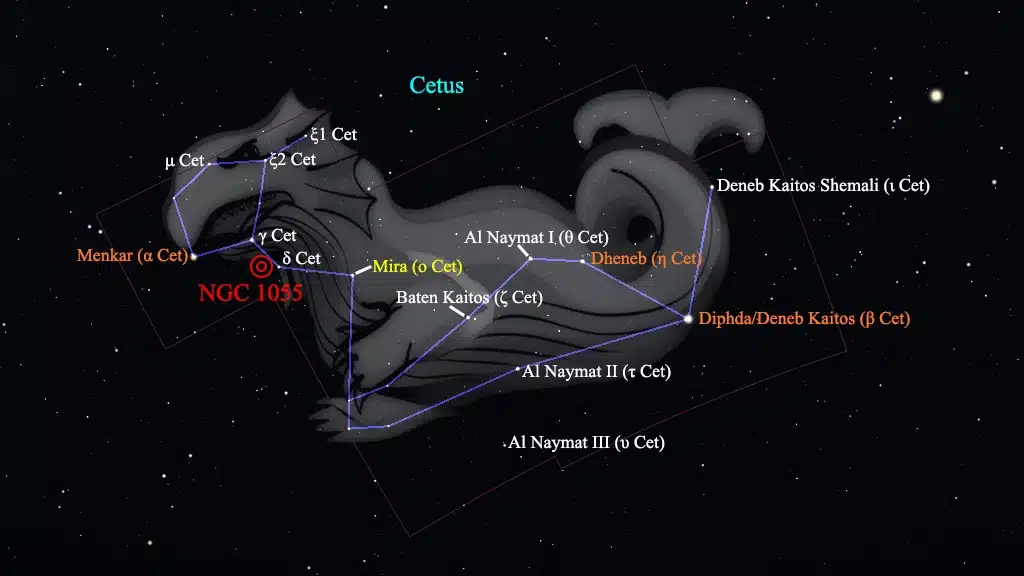 Constelación de Cetus (La Ballena): NGC 1055, galaxia.