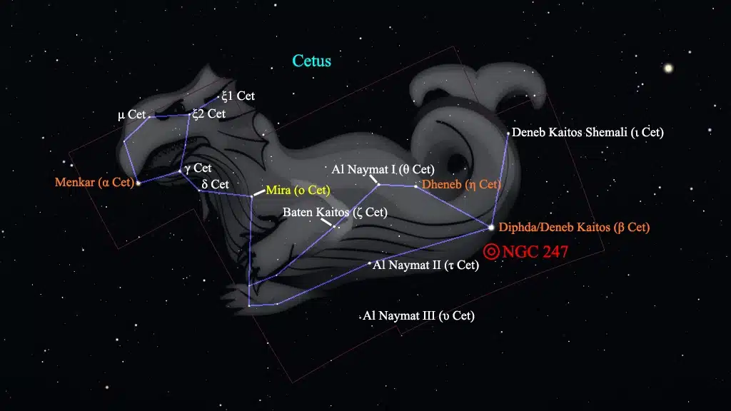 Constelación de Cetus (La Ballena): NGC 247 (Caldwell 62), galaxia "de la Aguja".