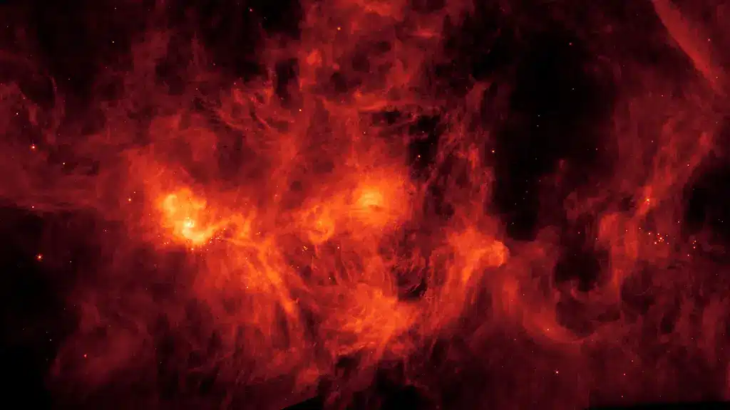 Nube Molecular de Perseo, ubicada a unos mil años luz de la Tierra. Esta imagen fue capturada por el Telescopio Espacial Spitzer de la NASA. La misión SPHEREx de la NASA buscará en la galaxia hielo de agua y otros compuestos congelados en nubes de gas y polvo en el espacio como esta. Crédito: NASA/JPL-Caltech.