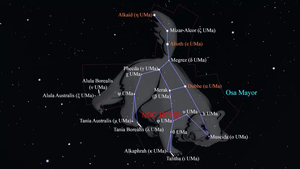 Constelación de la Osa Mayor (Ursa Major): Galaxia "del Frisbee Fantasma" (NGC 3079).