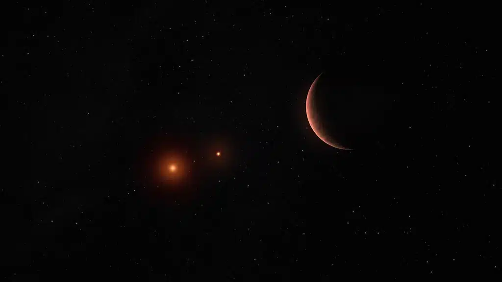 Descubierto planeta con órbita perpendicular en sistema binario.