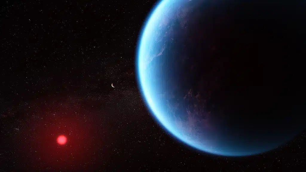 Webb detecta posibles signos de vida en el exoplaneta K2-18b. Ilustración: NASA, CSA, ESA, J. Olmsted (STScI), Ciencia: N. Madhusudhan (Cambridge University).