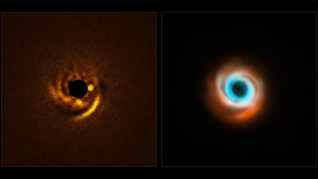 Planeta en formación esculpe espiral en su disco protoplanetario.