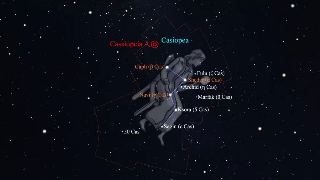 Constelación de Casiopea (Cassiopeia): Cassiopeia A, remanente de supernova.