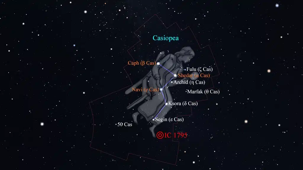Constelación de Casiopea (Cassiopeia): IC 1795, nebulosa "Cabeza de Pez".