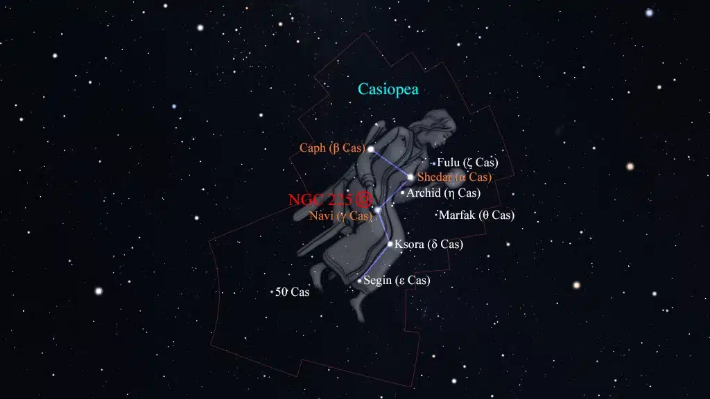 Constelación de Casiopea (Cassiopeia): NGC 225, cúmulo "Velero".
