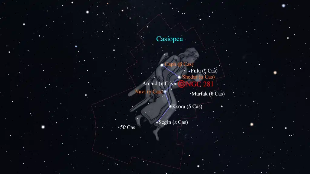 Constelación de Casiopea (Cassiopeia): NGC 281, nebulosa "Pacman".