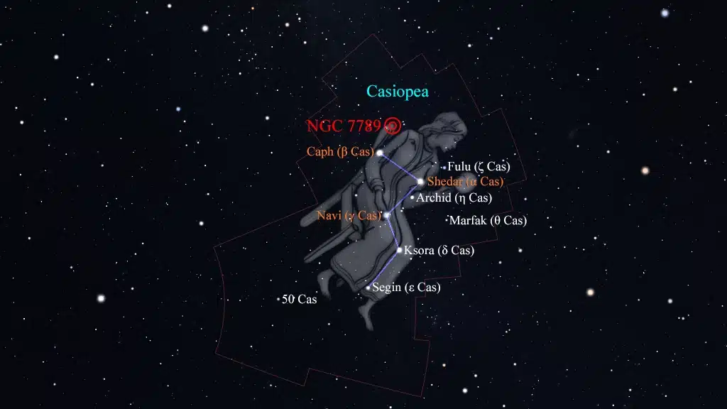Constelación de Casiopea (Cassiopeia): NGC 7789, cúmulo "Rosa Blanca" o "Rosa de Caroline".