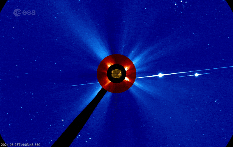 El 27 de mayo de 2024 la hiperactiva región de manchas solares AR3664 anunció su regreso al lado del Sol que mira hacia la Tierra emitiendo una llamarada de clase X2.9 y expulsando una gran cantidad de material. La eyección de masa coronal (CME) se puede observar claramente como una brillante explosión de material desde el lado izquierdo del Sol.