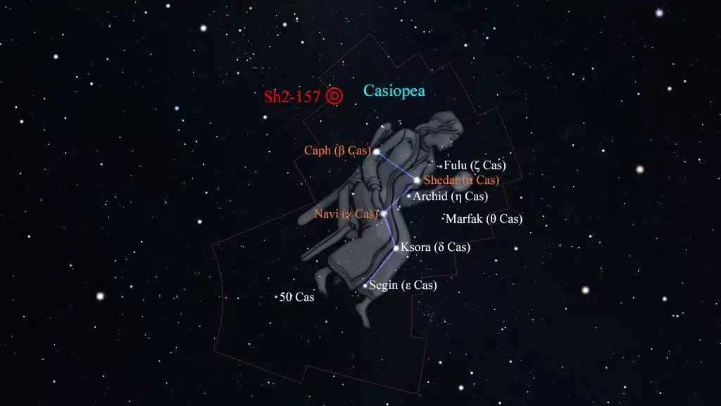 Constelación de Casiopea (Cassiopeia): Sh2-157, nebulosa "Pinza de Langosta".