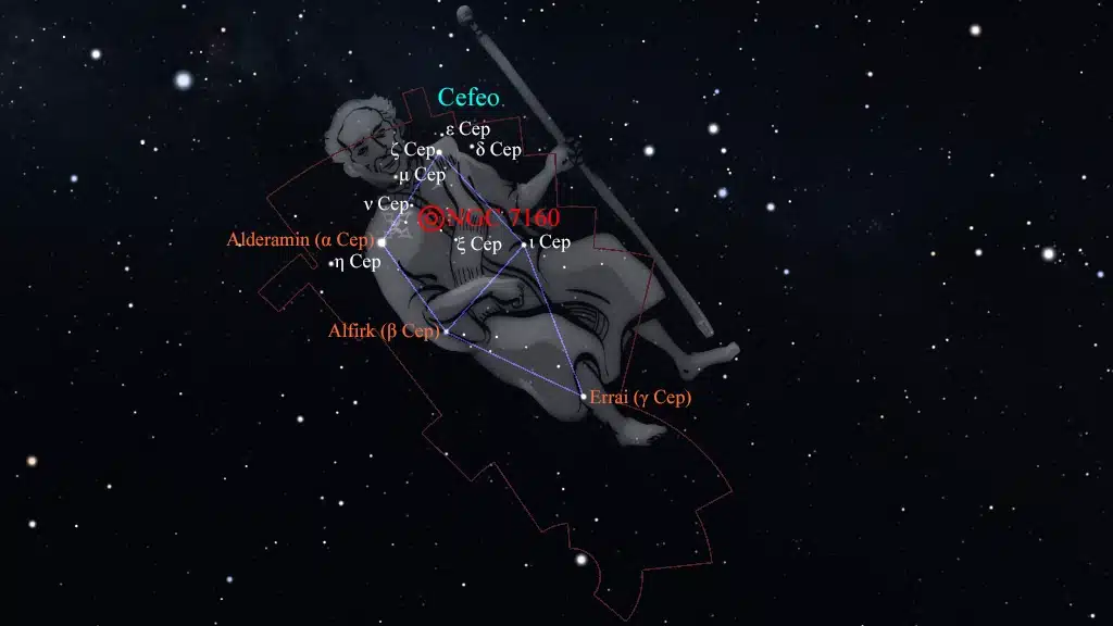 Constelación de Cefeo (Cepheus): NGC 7160, cúmulo "Caimán Nadador".