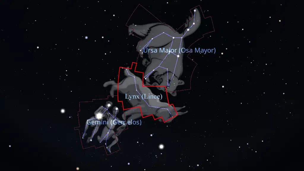 La constelación del Lince (Lynx): Lince es una constelación bastante tenue y no contiene estrellas particularmente brillantes, ni patrones fácilmente reconocibles. Se encuentra entre las constelaciones de la Osa Mayor y Géminis.